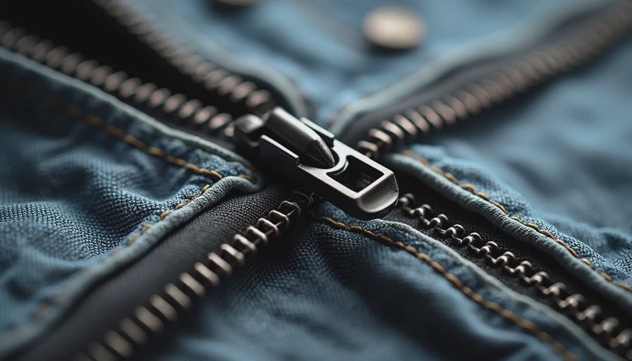 Close-up of failed zipper mechanism showing construction problems